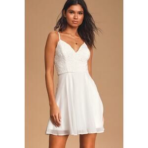 Lulus Women's Sweet Emotions White Crochet Lace Skater Dress Sleeveless Size S